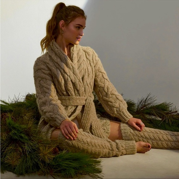 Lunya Lofty wool cable robe - dally oat NWT